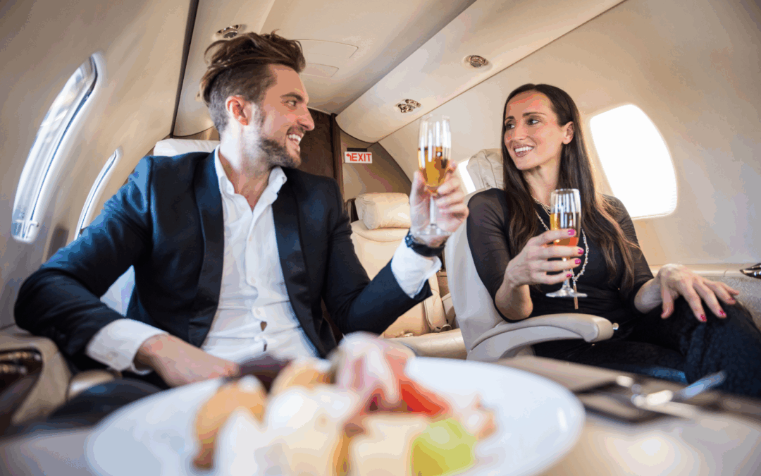 First-class airline suite with reclining seat, luxury travel experience